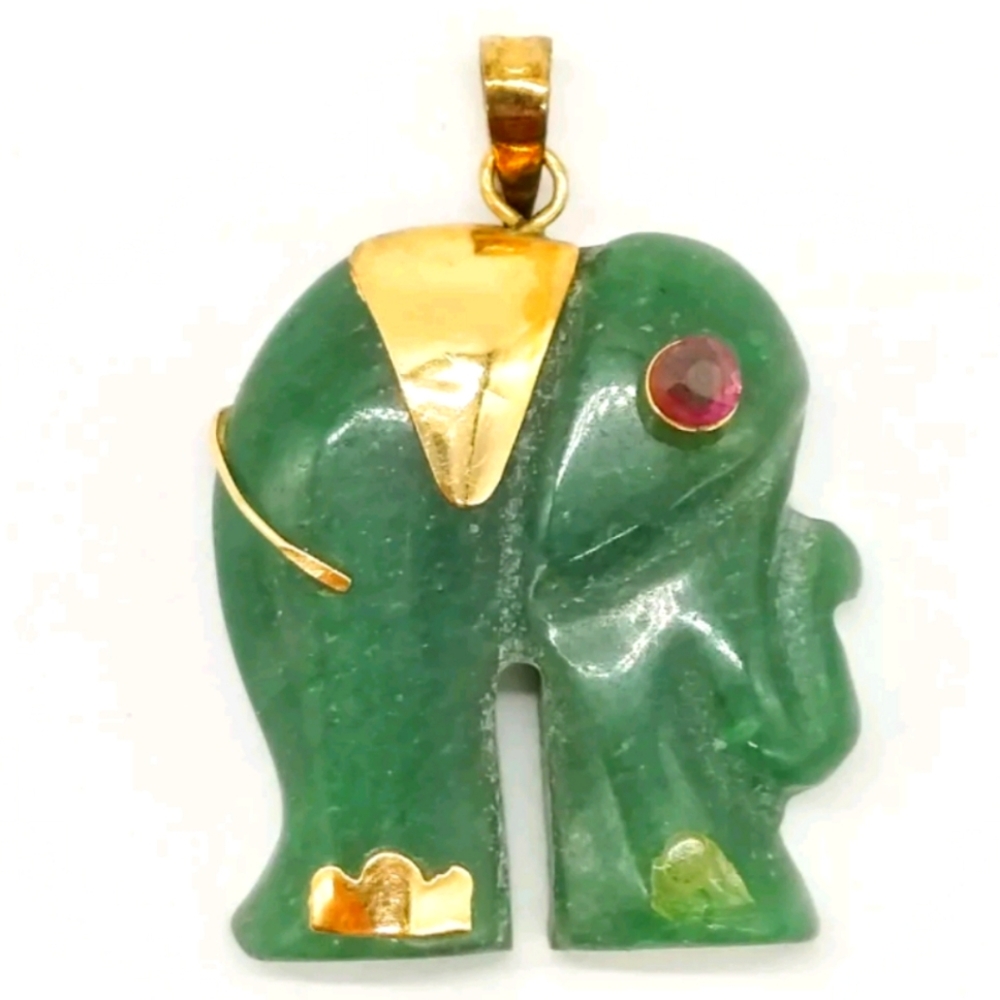 ELEPHANT PENDANT HEAD JADE YELLOW GOLD